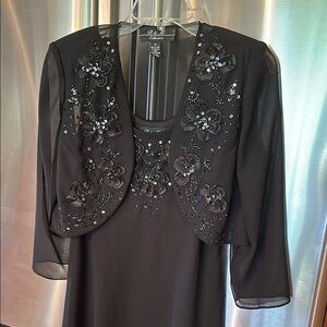 Elegant Black Dress with Sequin/Ribbon/Beaded Floral Embellishments